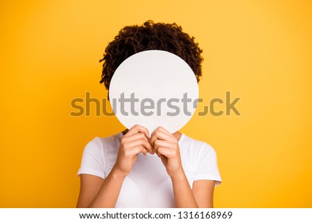 Similar – Image, Stock Photo Stylish black lady hiding behind curtain at home