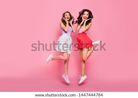 Similar – Image, Stock Photo Two stylish young girls portrait looking each other