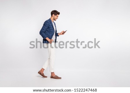 Similar – Image, Stock Photo Man in trendy outfit and sunglasses on blue background