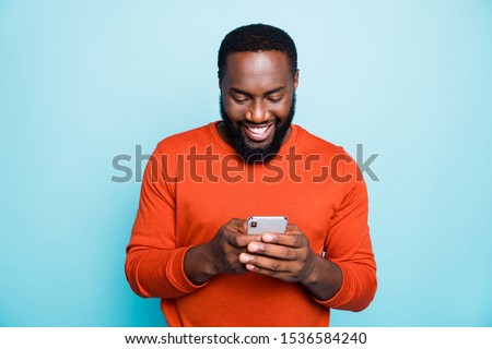 Similar – Image, Stock Photo Trendy black man on smartphone in city