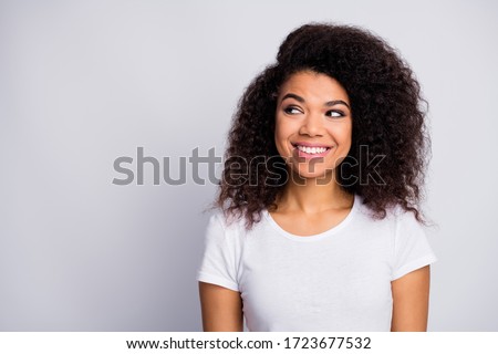 Image, Stock Photo Charming Black woman in blue trendy dress