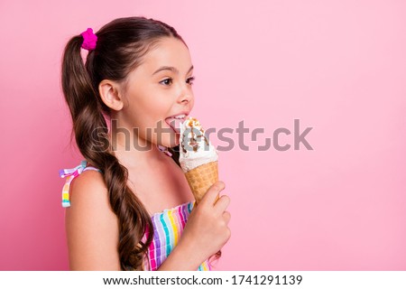 Image, Stock Photo Funny girl eating cream soup during lunch