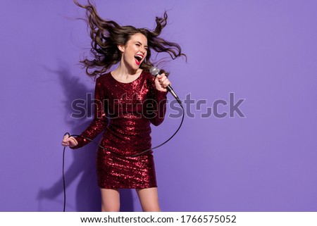 Similar – Image, Stock Photo Woman singing with microphone