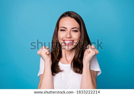 Similar – Image, Stock Photo Happy young brunette female exercising and stretching in the park