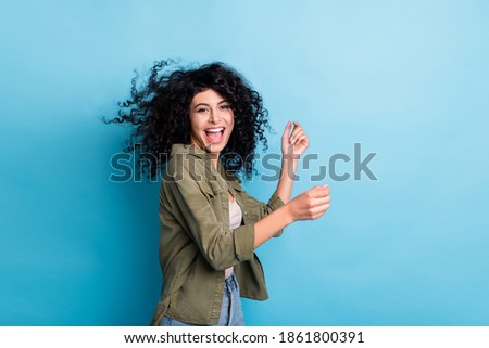 Similar – Image, Stock Photo Stylish woman blowing party whistle