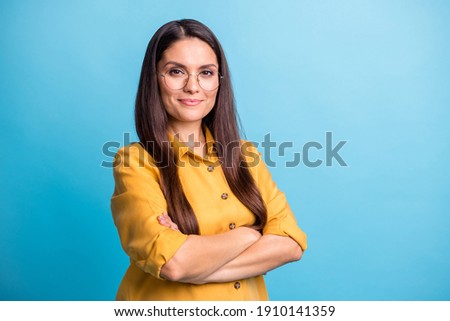 Similar – Image, Stock Photo Smart trendy woman in leather suit browsing laptop on steps