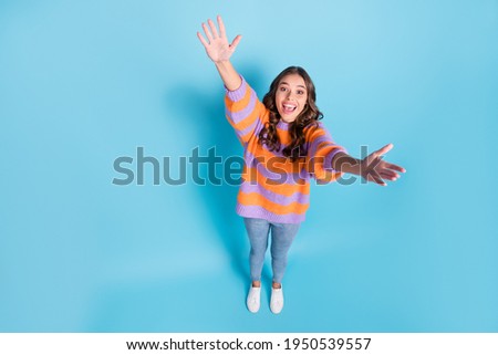 Similar – Image, Stock Photo top view of woman holding metallic mug of water, relaxing in hammock at sunset. autumn season