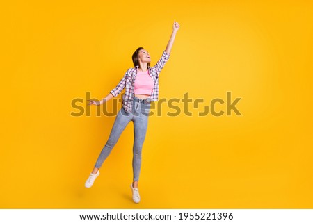 Similar – Image, Stock Photo Crop woman hanging up telephone