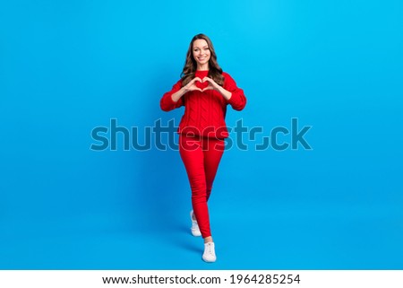 Similar – Image, Stock Photo woman with red heart shaped cardboard in her eyes smiling.