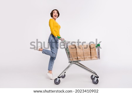 Similar – Image, Stock Photo Woman with shopping cart in the shop