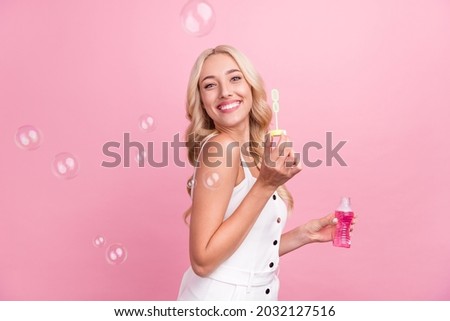 Image, Stock Photo Happy women with soap bubbles in nature