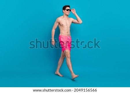 Similar – Image, Stock Photo Young man shirtless on the beach, clear background, liberty confidence concepts, holiday, beard and long hair