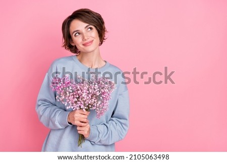 Similar – Image, Stock Photo Smiling woman in blooming field