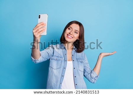 Similar – Image, Stock Photo young caucasian woman taking a picture of her golden retriever dog with mobile phone. Home, indoors