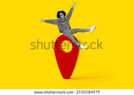 Similar – Image, Stock Photo Funny woman with compass near eye