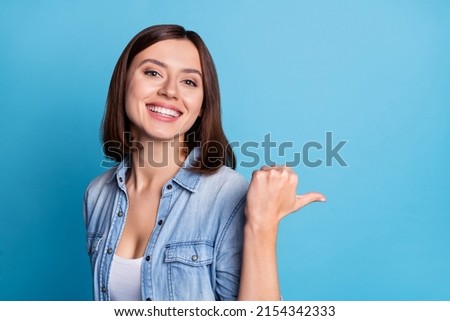 Similar – Image, Stock Photo Glad woman showing photo gesture near wall outdoors