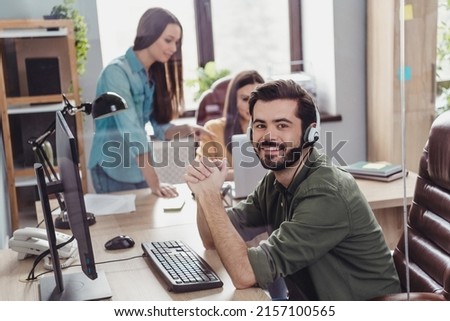 Similar – Image, Stock Photo Man with headphones working on computer