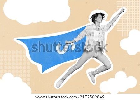 Creative 3d photo artwork graphics painting of super woman hurrying helping doing good things isolated beige background Foto d'archivio © 