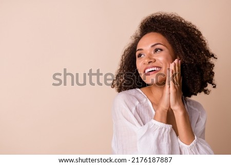 Similar – Image, Stock Photo Stylish black model with disco ball in neon light