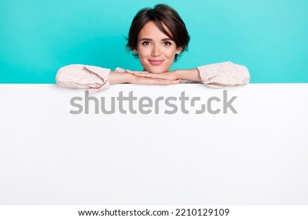 Similar – Image, Stock Photo Positive lady hiding under blanket at home