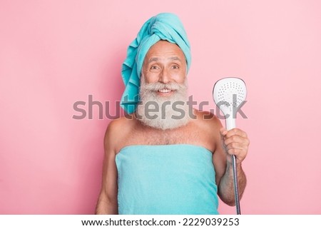 Similar – Image, Stock Photo Man taking shower in wooden bathroom