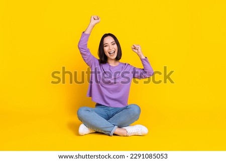 Similar – Image, Stock Photo Woman sitting cross-legged on the floor doing yoga relaxation exercises. Concept of healthy living and yoga