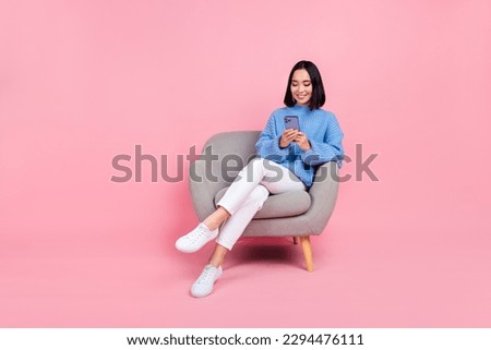 Similar – Image, Stock Photo The girl is sitting in a chair with virtual glasses studying online or playing virtual games. Modern technologies, virtual learning, modern leisure and education