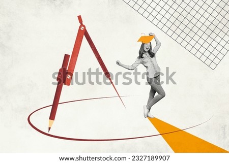 Image, Stock Photo Funny woman with compass near eye