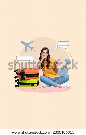 Similar – Image, Stock Photo Young woman traveler checking writing on smart phone during sunset day at Iceland, close up image.