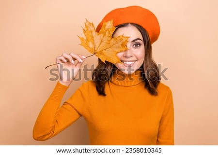 Similar – Image, Stock Photo Stylish black lady hiding behind curtain at home