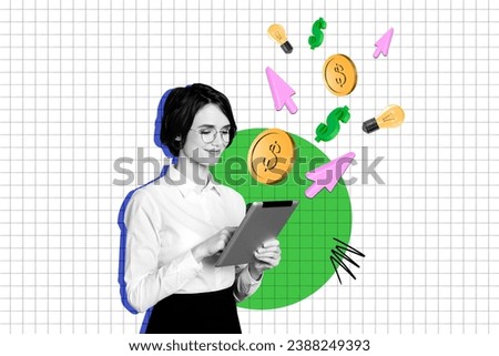 Similar – Image, Stock Photo Cheerful businesswoman browsing tablet in office