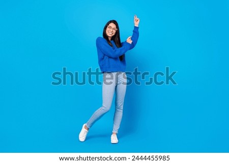 Similar – Image, Stock Photo Serene woman dancing on terrace