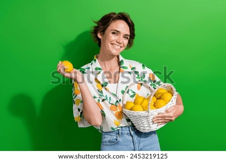 Similar – Image, Stock Photo Young Woman Holding Lemon Slices Over Eyes Smiling Widely