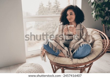 Similar – Image, Stock Photo Woman drinking coffee and on the mobile phone in airport