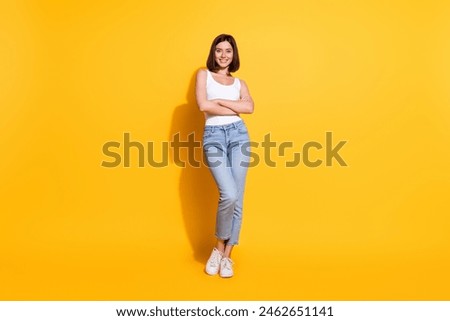 Similar – Image, Stock Photo Attractive young girl wearing a yellow T-shirt