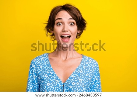 Similar – Image, Stock Photo Excited girl with mouth opened on sand