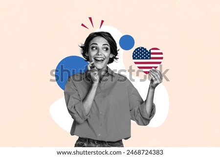 Similar – Foto Bild junge Frau, die bei Sonnenuntergang die Flagge der Vereinigten Staaten im Freien hält. Unabhängigkeitstag in Amerika, Konzept des 4. Juli