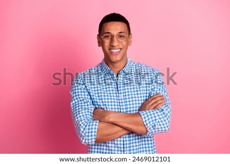 Similar – Image, Stock Photo Handsome Black Man with Earphones Posing on Big City Street