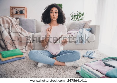 Similar – Image, Stock Photo Dreamy cute girl sitting on rock