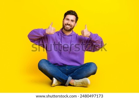 Similar – Image, Stock Photo Stylish young man sitting on concrete wall