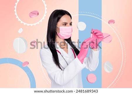 Image, Stock Photo Serious vaccinated girl with band aid on arm
