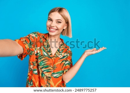 Similar – Image, Stock Photo Blonde woman hold an autumn leave.