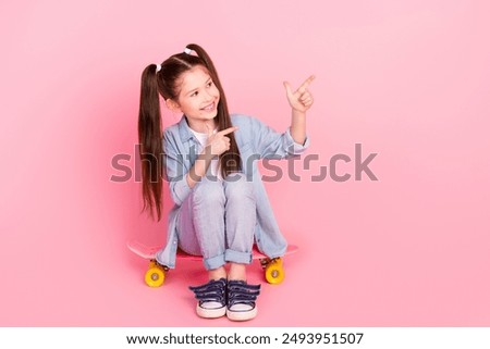 Similar – Image, Stock Photo Skaters sitting on empty rural road chatting in sunlight