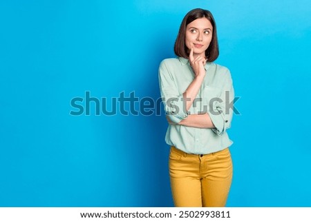 Image, Stock Photo Happy woman in stylish green dress in city