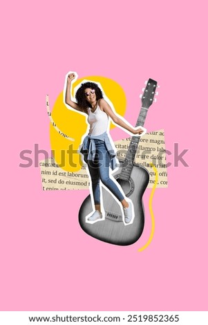 Similar – Image, Stock Photo Cheerful woman with guitar browsing smartphone at home