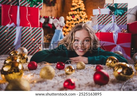 Similar – Image, Stock Photo Teenage girl lying in a blue armchair