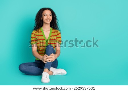 Similar – Image, Stock Photo Smiling woman sitting on bench in park with closed eyes on sunny day