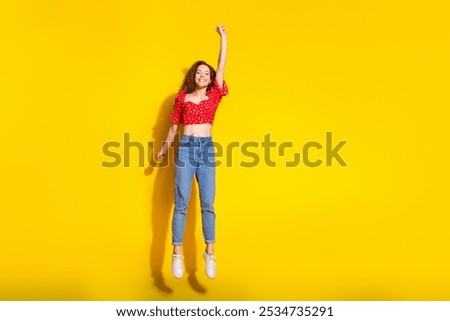 Image, Stock Photo Crop woman hanging up telephone