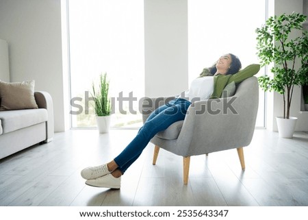 Similar – Image, Stock Photo Dreamy cute girl sitting on rock