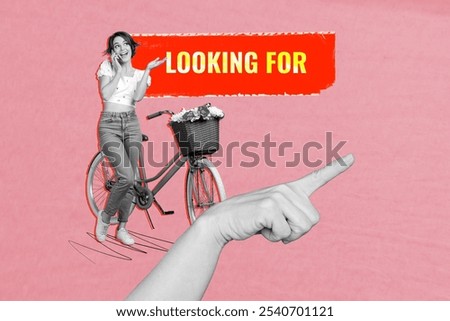 Image, Stock Photo Woman with bicycle seeks way on smartphone